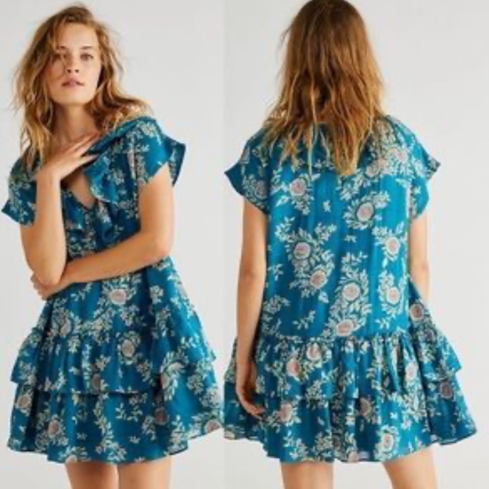 Free People Luna Ruffled Floral Mini Dress New Large